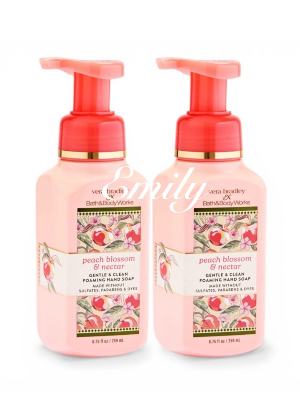 BBW × Vera Bradley 2-Pc PEACH BLOSSOM & NECTAR Gentle & Clean Foaming Hand Soap